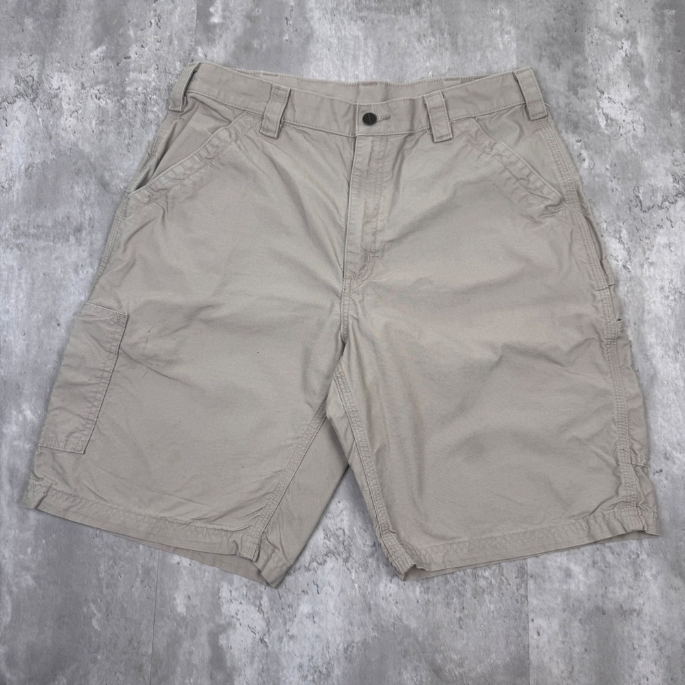 Carhartt Work Shorts Men's 36 Tan Brown Distressed Loose Fit Canvas Utility USA